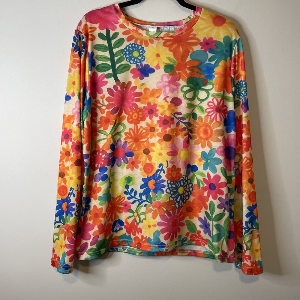 Unbranded Top Women‎ XL Colorful Floral Long Sleeve Soft Feel